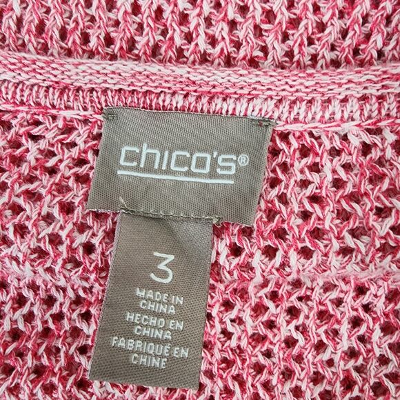 Chico's Women Sweater Size 3 XL Coral Pink Open Stitch Knit Pullover Long Sleeve - Picture 8 of 11